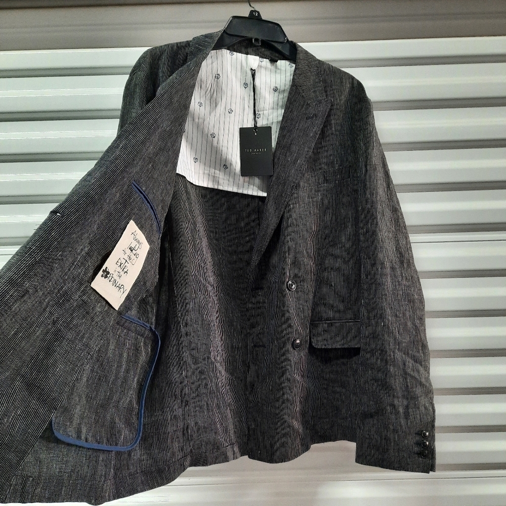 Ted Baker Sport Coat Mens Size 5(XL) Black Stripe 100% Linen Suit Blazer Jacket - Picture 7 of 14